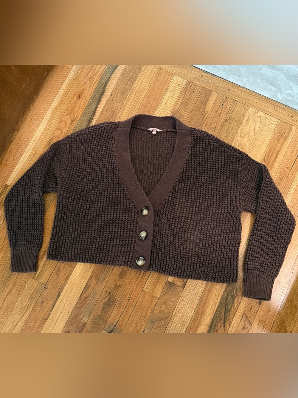 Eberjey Chunky Cropped V-Neck Cardigan Sweater - Choco